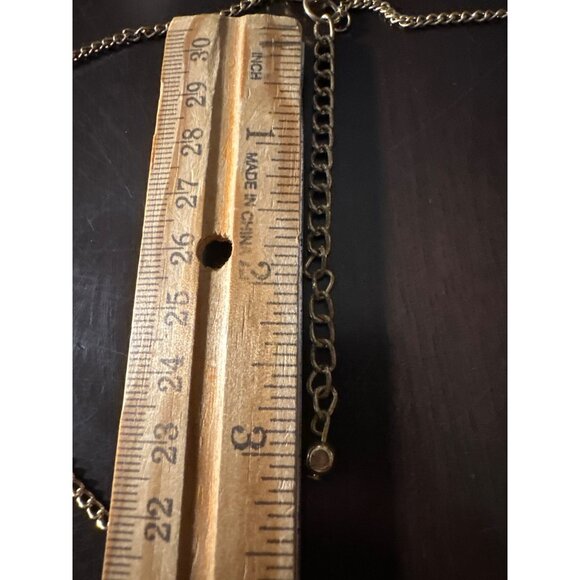 Boho Chic Fringe Bib Necklace Blue Gold Beads Gold Tone Chains Statement - Picture 9 of 9